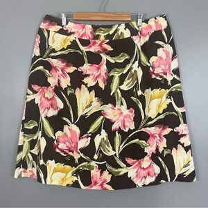 Vintage Talbots Skirt Size 20W Silk Cotton Blend A-Line Tropical Floral Brown